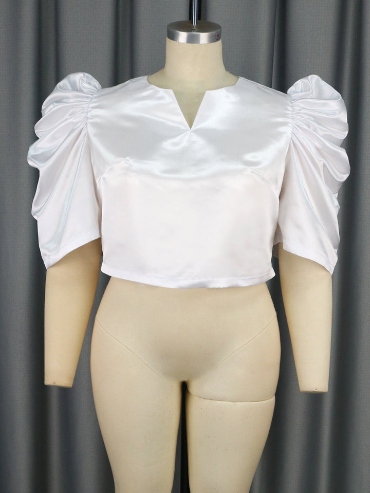 Damen elegantes Kurzarmtop mit voluminösen Puffärmeln Echo Archiv