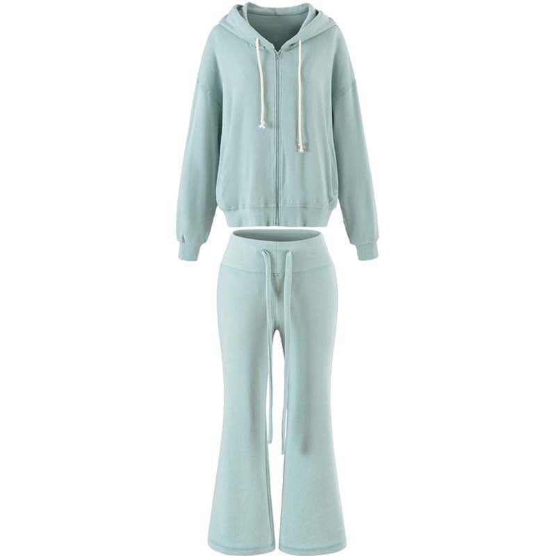 Damen Zweiteiliges Lounge-Set mit Zip-Hoodie und ausgestellten Jogginghosen Echoarchiv