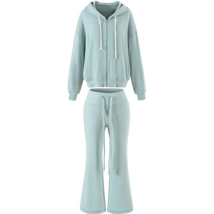 Damen Zweiteiliges Lounge-Set mit Zip-Hoodie und ausgestellten Jogginghosen Echoarchiv