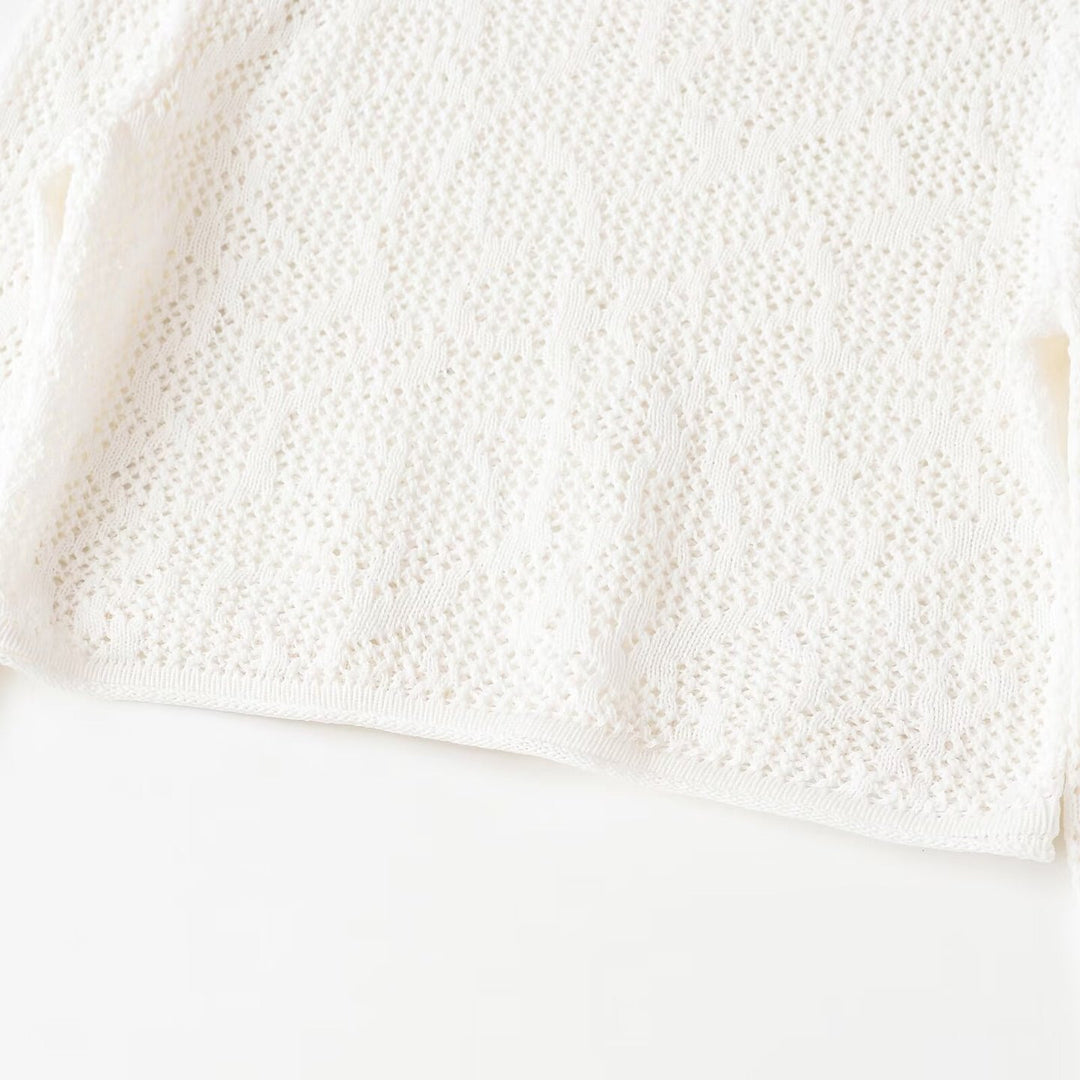 Damen gehäkeltes Cropped-Strickoberteil mit Trompetenärmeln Echo Archiv
