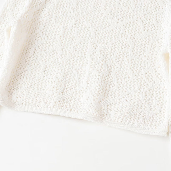 Damen gehäkeltes Cropped-Strickoberteil mit Trompetenärmeln Echo Archiv