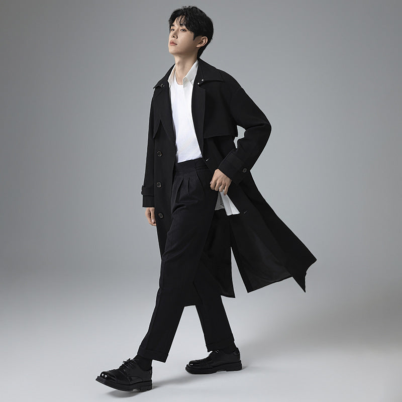 Herren Trenchcoat im minimalistischen Doppelreiher mit breitem Schalkragen und Taillengürtel Echoarchiv