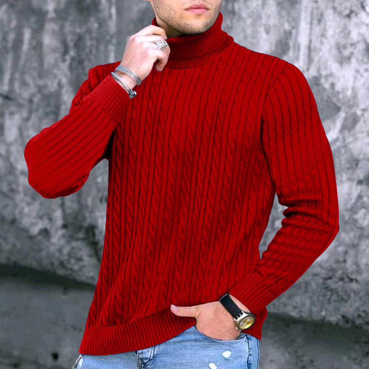 Herren eleganter Rollkragenpullover mit exquisiter Zopfmusterstruktur Echoarchiv