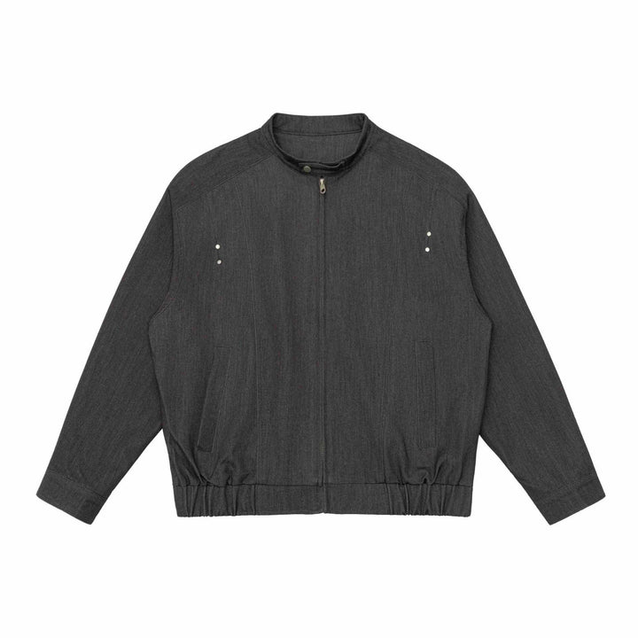 Unisex Kurz geschnittener Denim-Utility-Blouson mit Funnelkragen und Tunnelzugsaum Echoarchiv