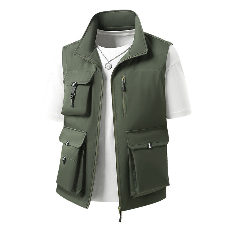 Herren Multifunktionale Outdoorweste mit mehreren Cargo-Taschen und Stehkragen Echoarchiv