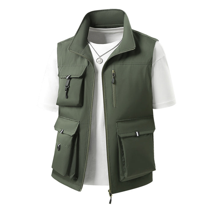 Herren Multifunktionale Outdoorweste mit mehreren Cargo-Taschen und Stehkragen Echoarchiv