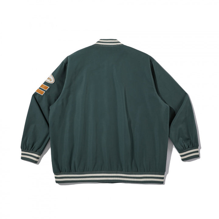 Unisex College-Bomberjacke mit gestepptem Patch, gestreiften Rippsäumen und Druckknopfleiste Echo Archiv