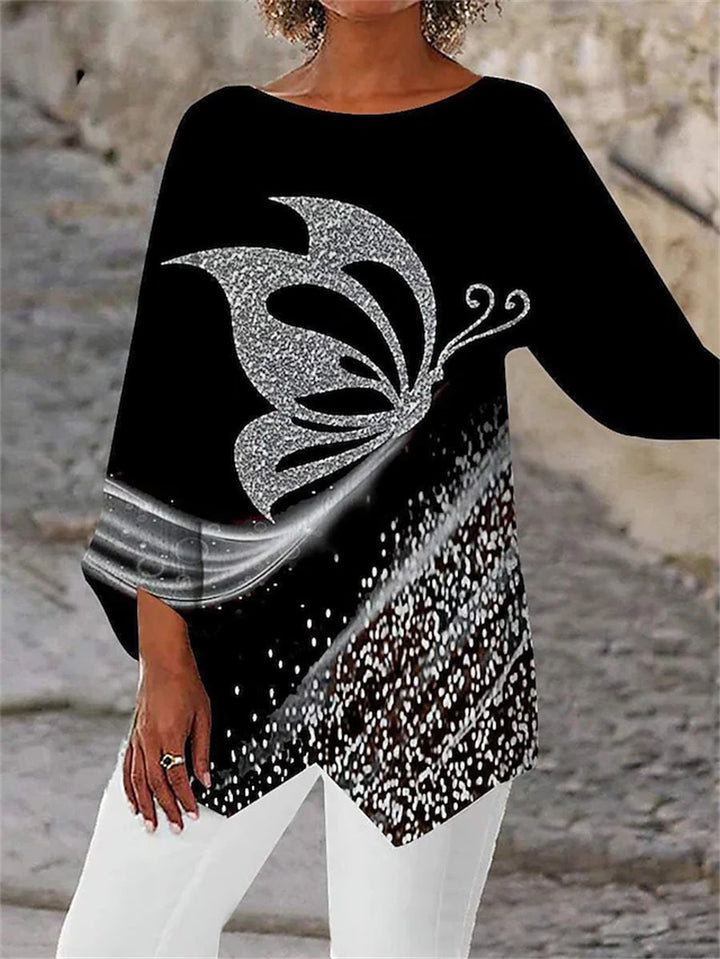 Damen asymmetrisches A-Linien-Tunika mit ornamentalem Druck und spitzem Saum Echoarchiv