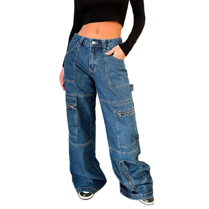 Damen nan weiten Cargo-Jeans mit mehreren Reißverschluss-Taschen und hoher Taille Echo Archiv