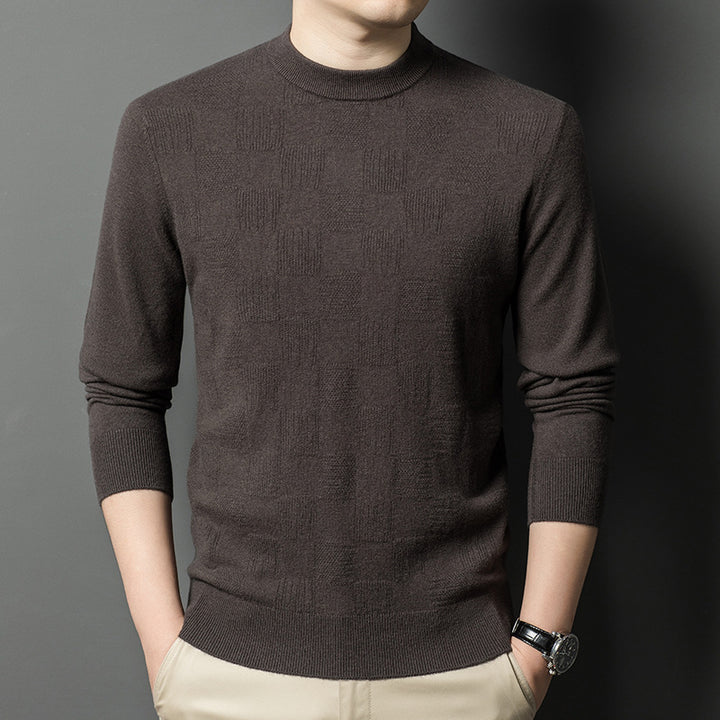 Herren eleganter Rundhalspullover aus feinem Baumwollmix mit strukturiertem Design Echoarchiv