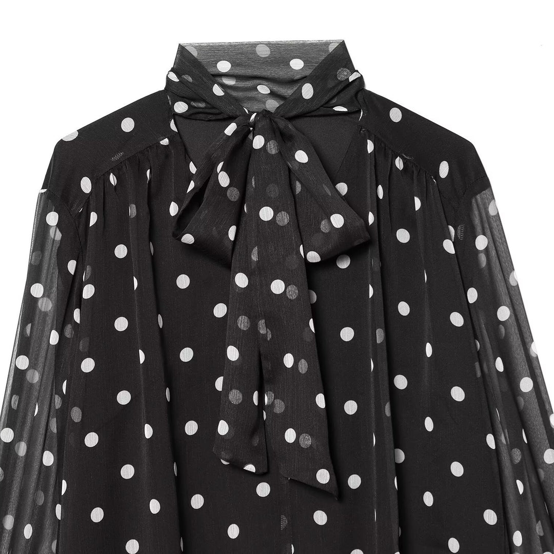 Damen transparente Bluse mit Schleifenkragen im Polka-Dot-Design Echo Archiv
