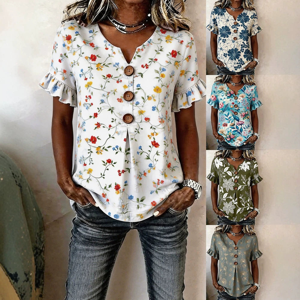 Damen Bluse mit Rüschendetails und Knopfverschluss Echo Archiv
