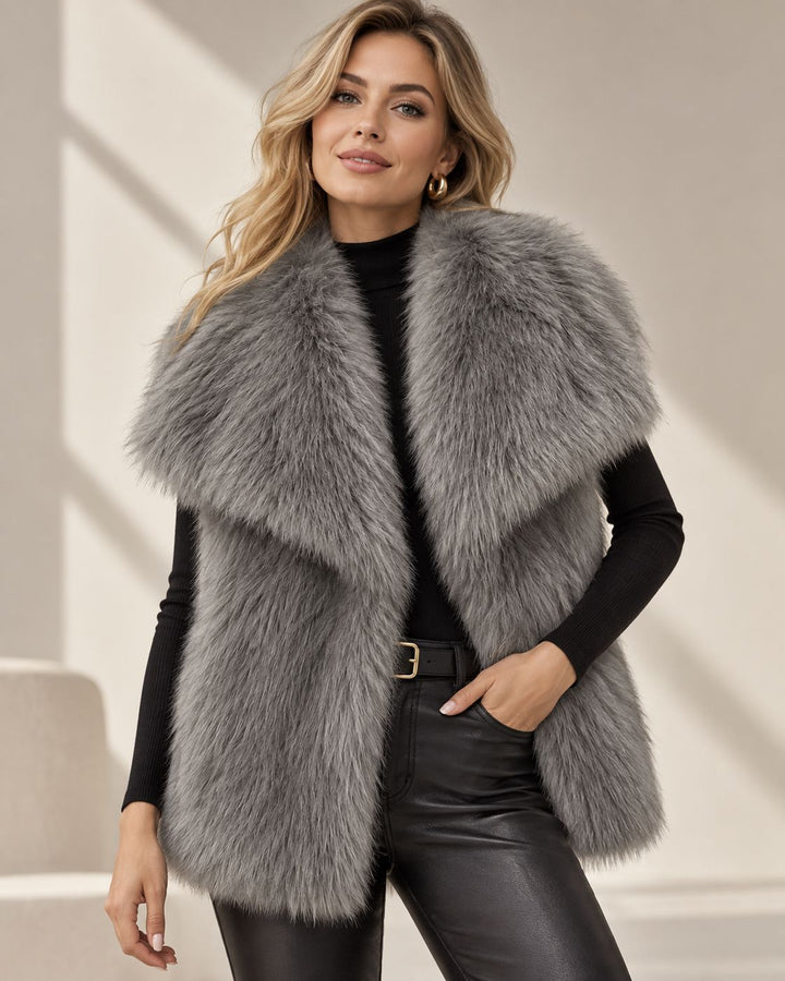 Damen Ärmellose Hochflor‑Kunstfellweste mit voluminösem Schalkragen und Eingrifftaschen Echo Archiv