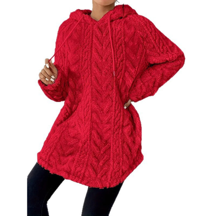 Damen Kuscheliger Teddy-Hoodie mit Zopfmuster Tunnelzug und gerundetem Saum Echo Archiv