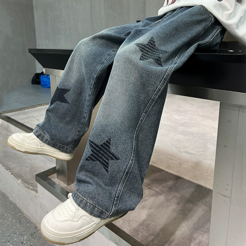 Unisex weite Jeanshose mit Sternenapplikationen Echo Archiv