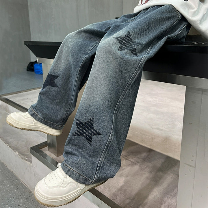 Unisex weite Jeanshose mit Sternenapplikationen Echo Archiv