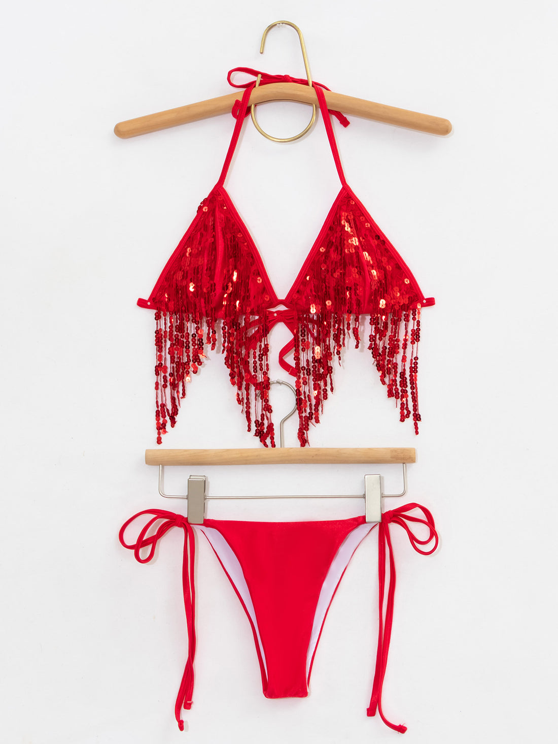 Damen Bikini-Set mit glitzernden Pailletten und verspielten Bindebändern – Maréssa