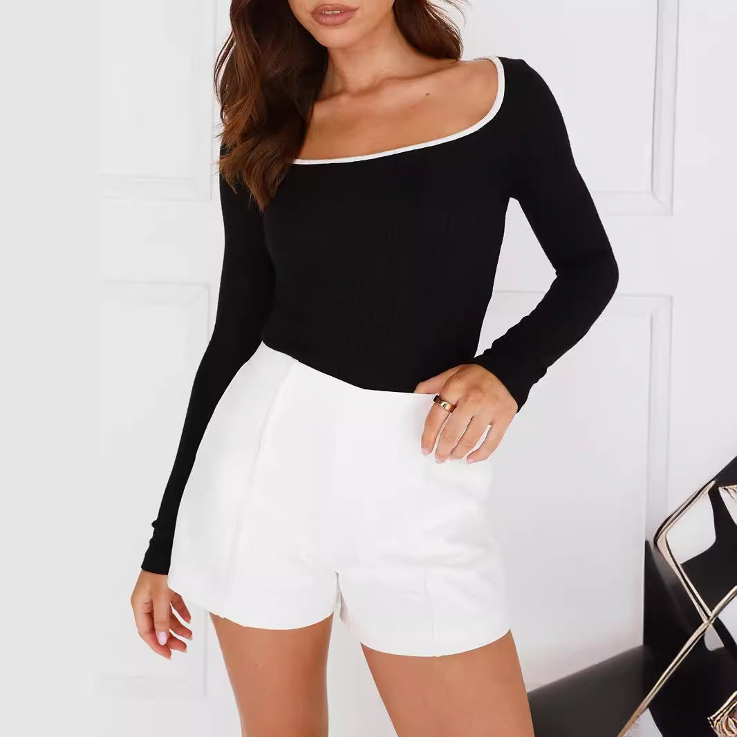 Damen Enganliegender High-Waist Minirock mit seitlichem V-Schlitz und Business-inspirierten Abnähern – Avérine