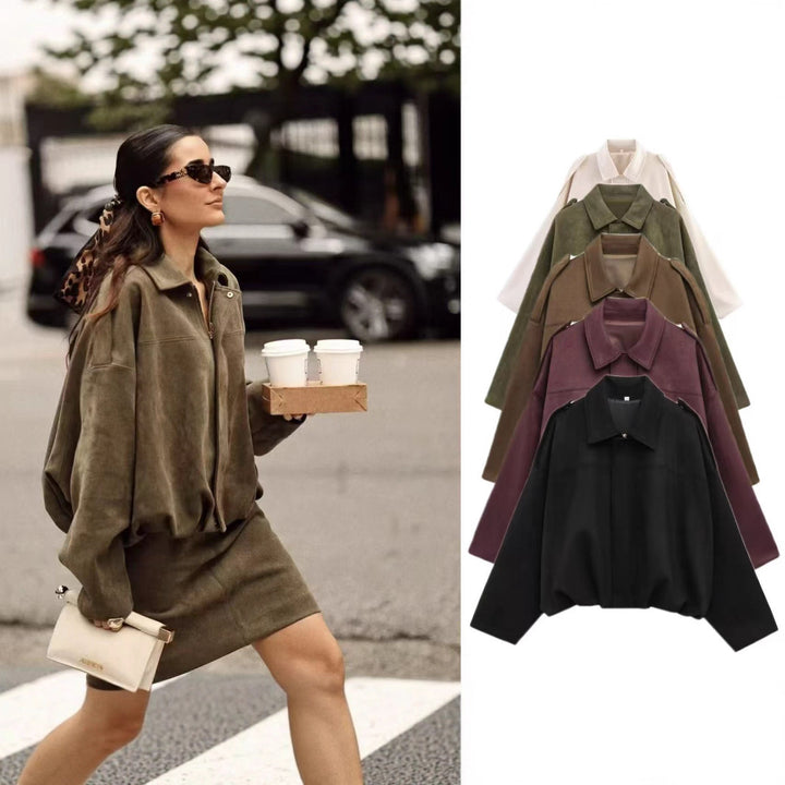 Damen Cropped Boxy‑Übergangsjacke im Wildlederlook mit Epauletten Echoarchiv