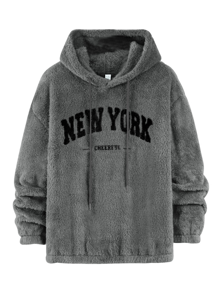 Unisex nan kuscheliger Plüsch-Hoodie mit Chenille-Logo, Kapuze und elastischem Saum Echo Archiv