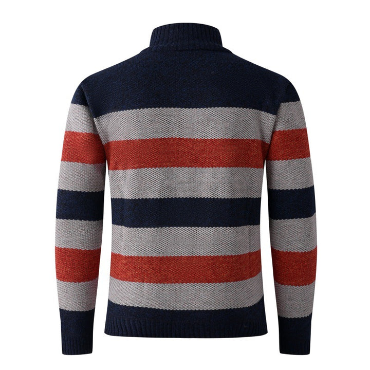 Herren modischer Stehkragen Pullover mit dekorativen Streifen Echoarchiv
