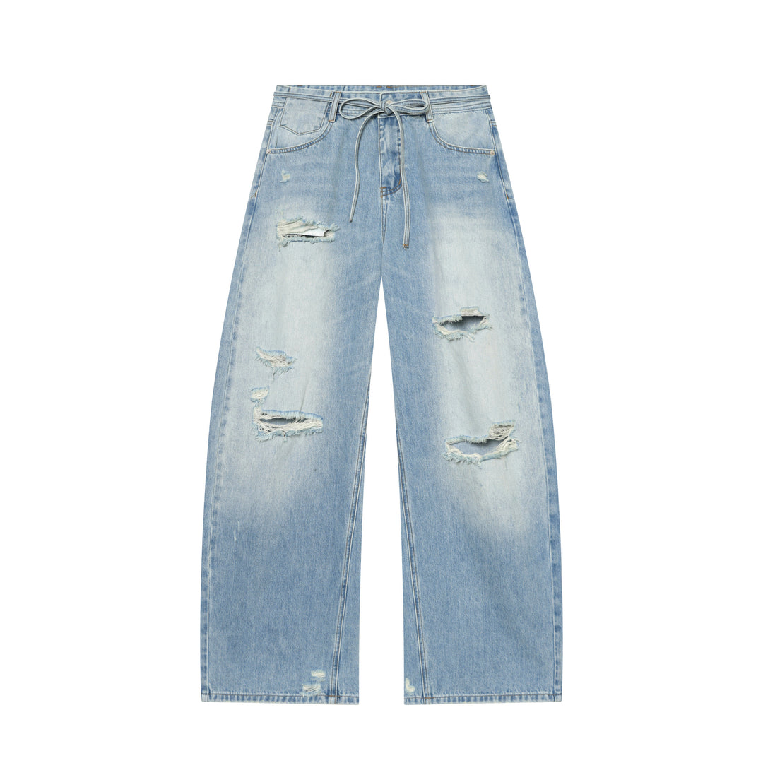 Damen nan weite zerrissene Jeans mit hoher Taille und Bindeband Echo Archiv