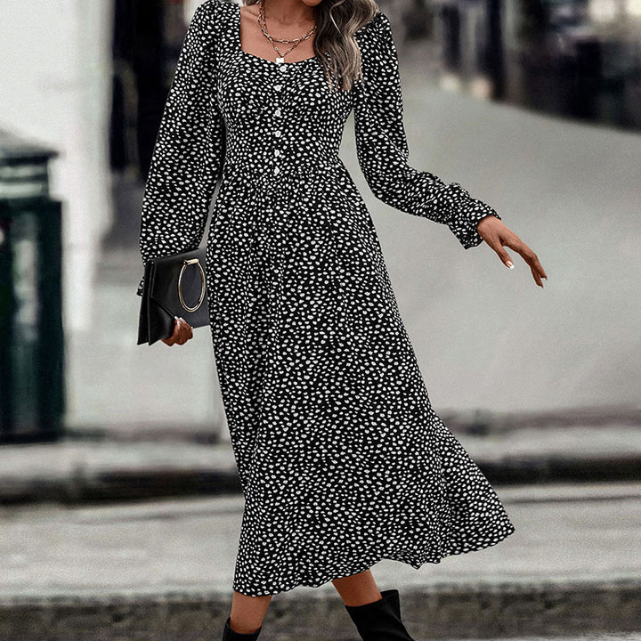 Damen Midikleid mit eckigem Ausschnitt, taillierter Smokpassform und Knopfleiste Echoarchiv