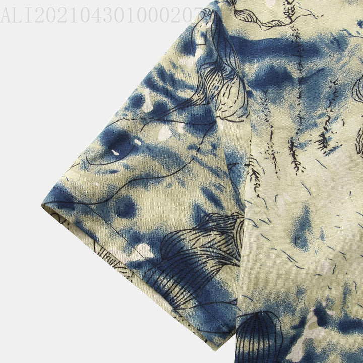 Herren Kurzarmhemd mit kreativem Aquarellmuster und button-down Kragen Echoarchiv