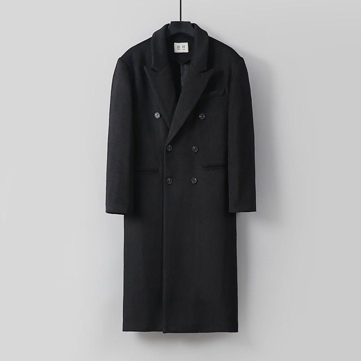 Herren Klassischer Doppelreiher-Longcoat aus Wollmischung mit Schalkragen und feiner Innenfutterverarbeitung Echoarchiv