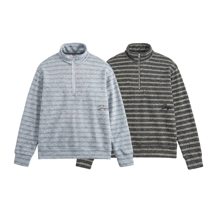 Herren Strukturiertes Halbzip-Strickpullover mit Stehkragen Echoarchiv