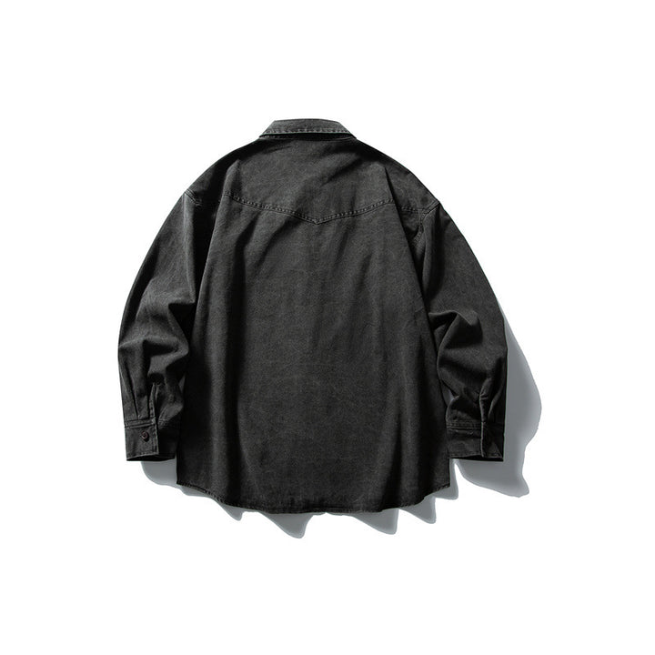 Unisex Oversize Baumwoll-Denim Hemdjacke mit aufgesetzten Brusttaschen und gerundetem Saum Echoarchiv