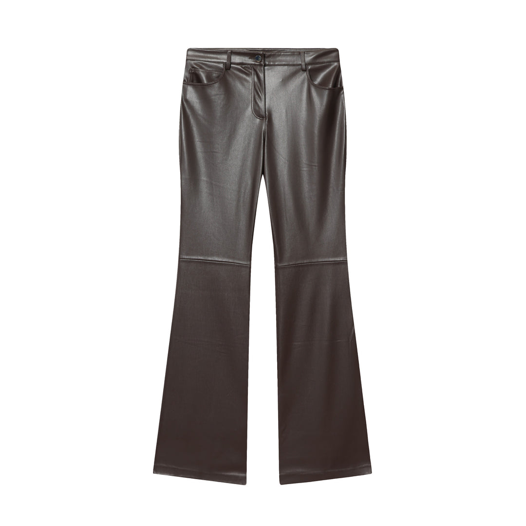 Damen weit geschnittene Kunstleder‑Flarehose mit Teilungsnähten und aufgesetzten Gesäßtaschen – Avélisse