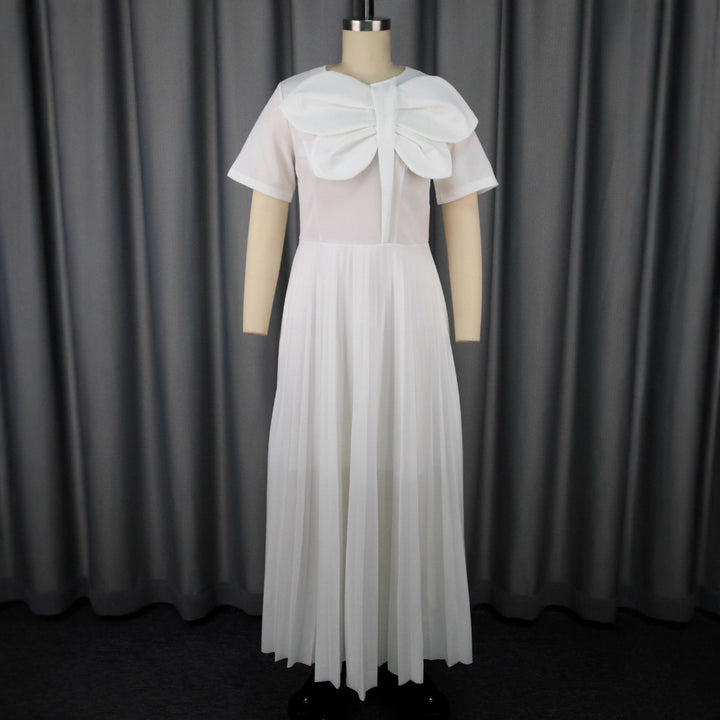 Damen plissiertes Maxikleid mit voluminösem Schleifenkragen Echo Archiv