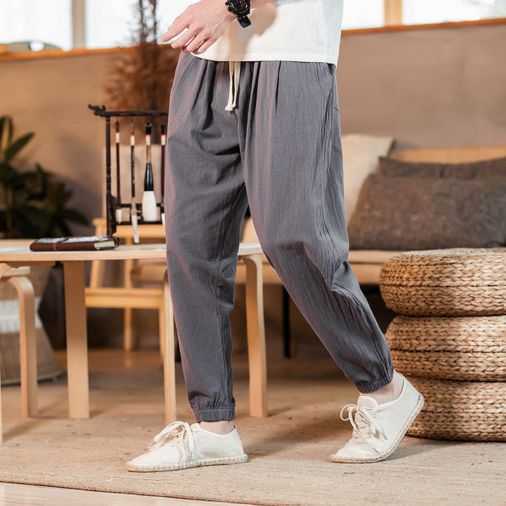 Herren nan leichte Baumwoll-Leinen Jogginghose mit Kordelzug elastischen Bündchen und Seitentaschen Echo Archiv