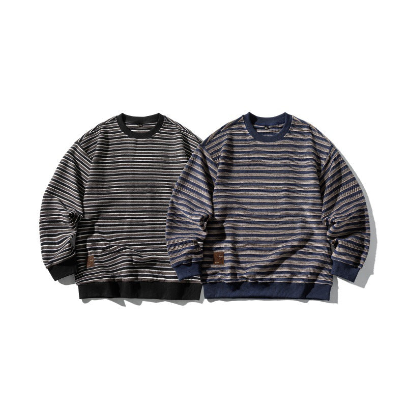 Unisex Gestreiftes Oversize Strick-Sweatshirt mit gerippten Bündchen und Rundhals Echoarchiv