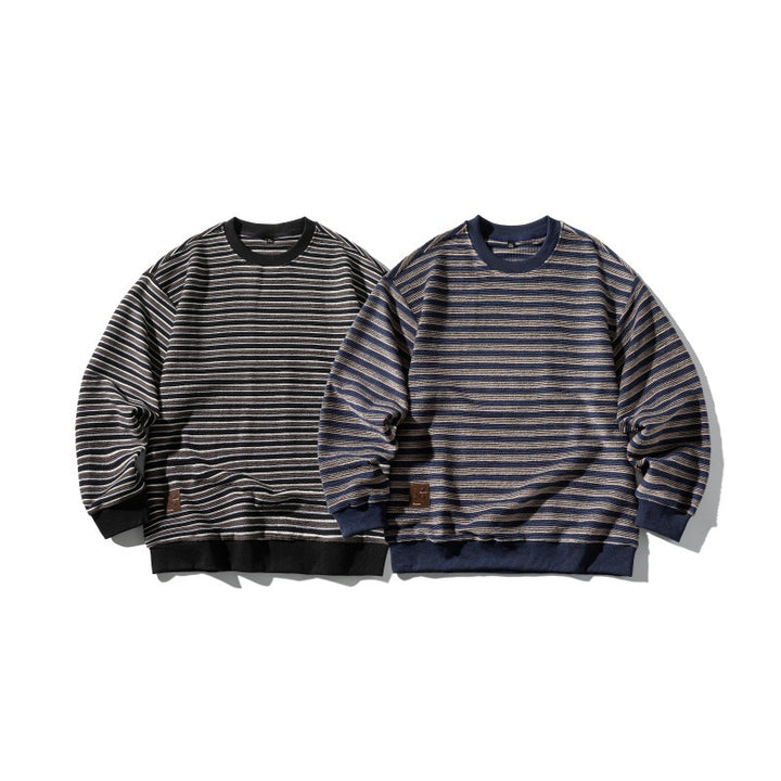 Unisex Gestreiftes Oversize Strick-Sweatshirt mit gerippten Bündchen und Rundhals Echoarchiv