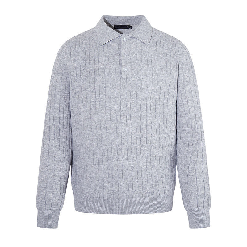 Herren Strick-Polo mit Zopfstrickmuster, Hemdkragen und Knopfleiste Echoarchiv