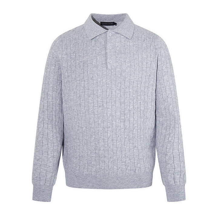 Herren Strick-Polo mit Zopfstrickmuster, Hemdkragen und Knopfleiste Echoarchiv