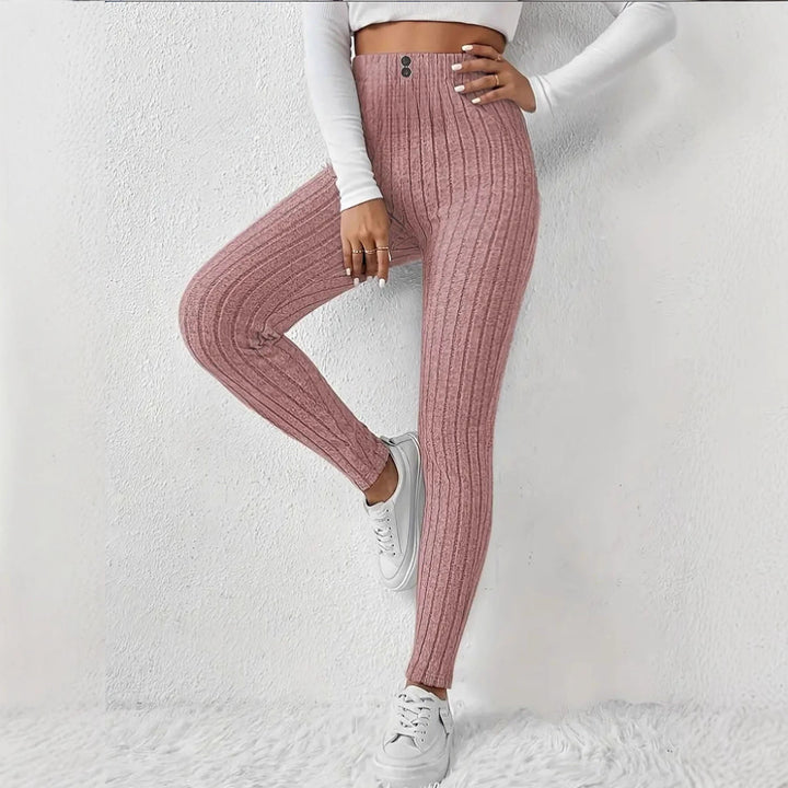Damen Hochgeschnittene Rippstrick-Leggings mit elastischem Taillenbund Echoarchiv