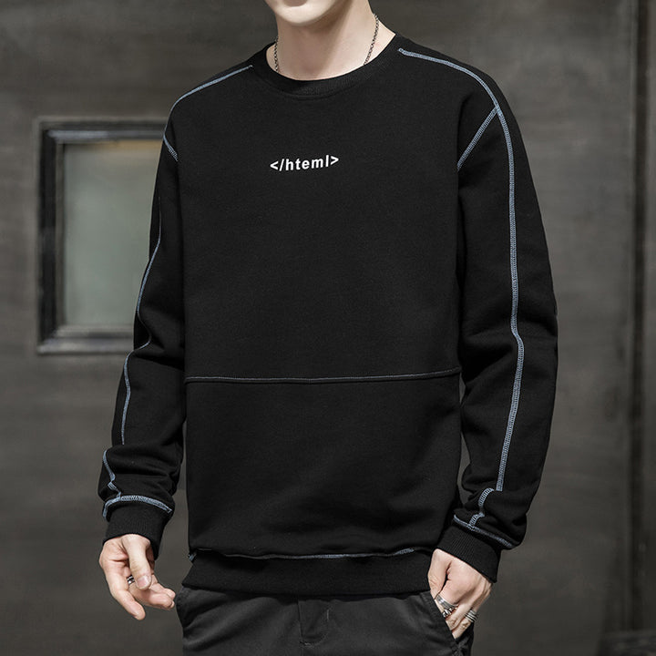 Herren lockeres Oversize‑Sweatshirt mit Kontrastnähten und Code‑Print Echoarchiv
