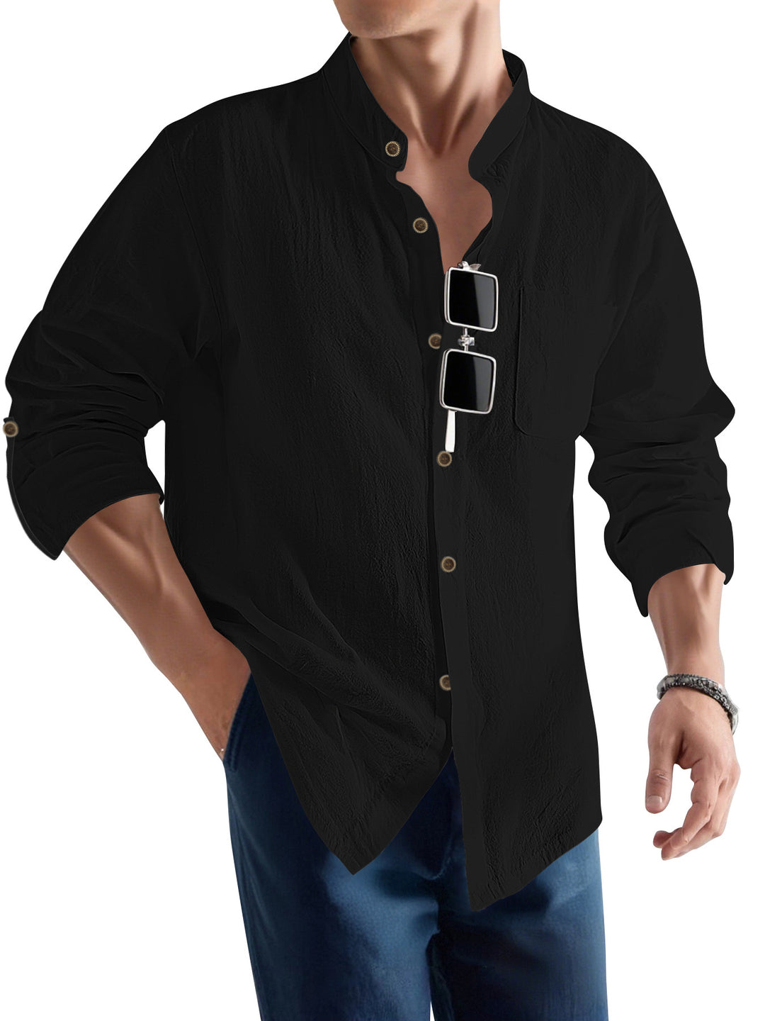 Herren Legeres Langarmhemd mit Henley-Ausschnitt Echoarchiv