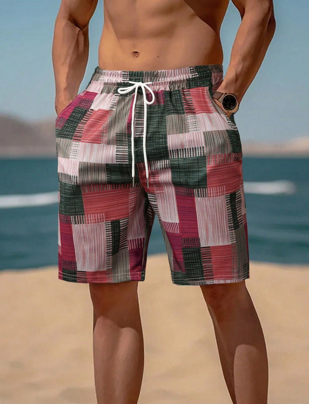 Herren stylische Bade-Shorts mit modernem Graphikmuster Echoarchiv