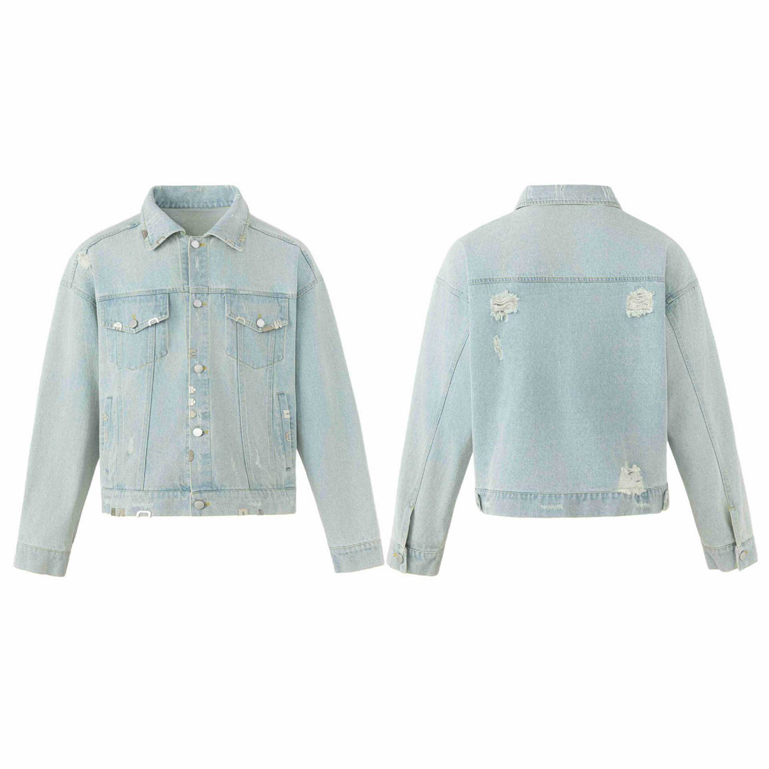 Unisex Kastig geschnittene Jeansjacke mit Logo‑Nieten und Vintage‑Washed‑Effekt Echoarchiv
