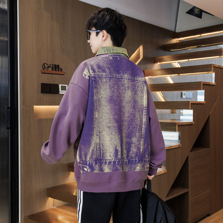 Unisex Oversized Sweatshirt mit blauem Denim-Design und Stehkragen Echoarchiv