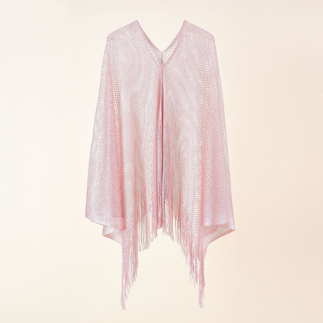Damen Feinstrick-Mesh-Stola mit Metallic-Glanz und langen Fransen – Avelisse