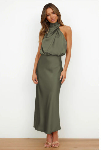 Damen Fließendes Maxikleid mit elegantem Stehkragen und Drapierung Echoarchiv