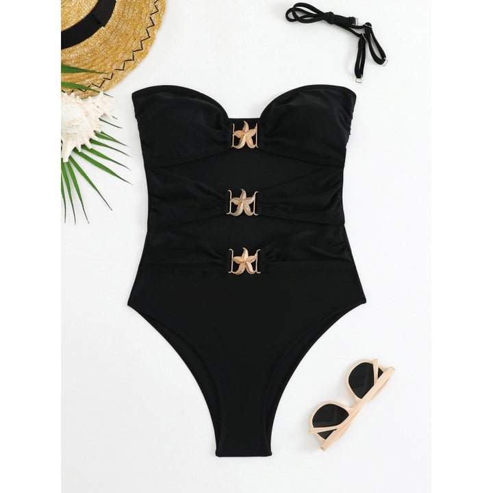Damen Einteiliger Badeanzug mit eleganten Schnallen und raffinierten Raffung Echo Archiv