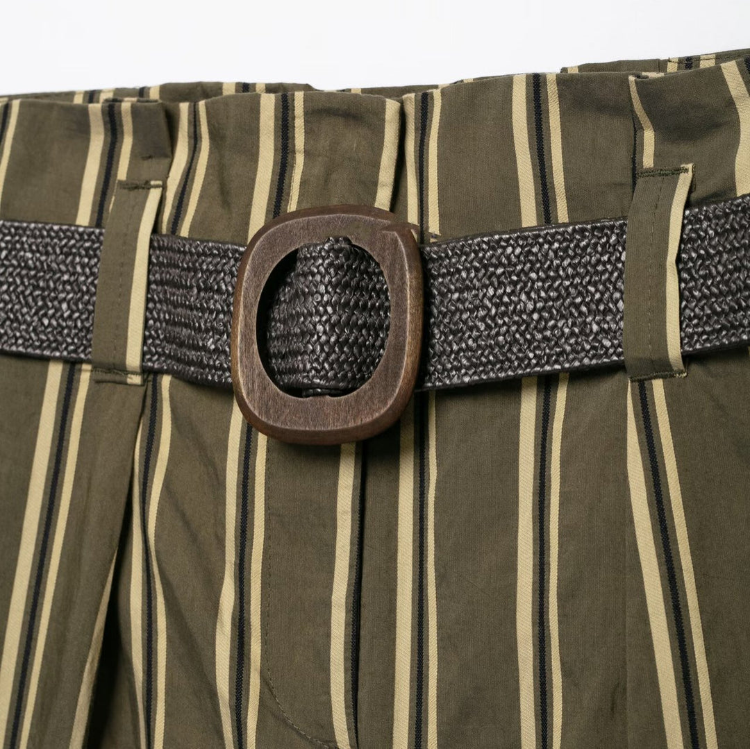 Damen Hochtaillierte weite Hose mit vertikalem Streifenmuster und Taillengürtel Echoarchiv