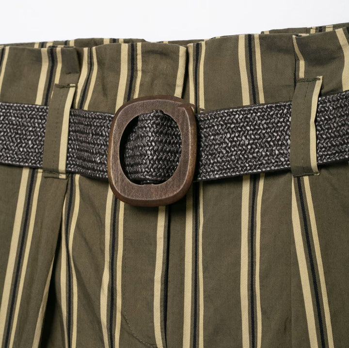 Damen Hochtaillierte weite Hose mit vertikalem Streifenmuster und Taillengürtel Echoarchiv