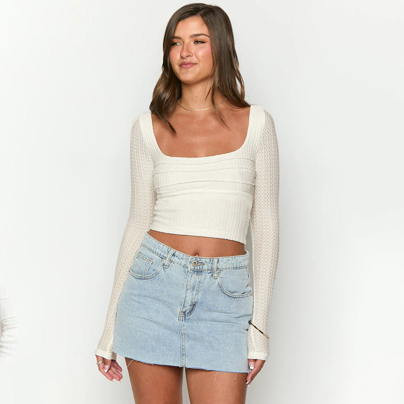 Damen Langarmshirt mit tiefem Ausschnitt und strukturiertem Design Echo Archiv